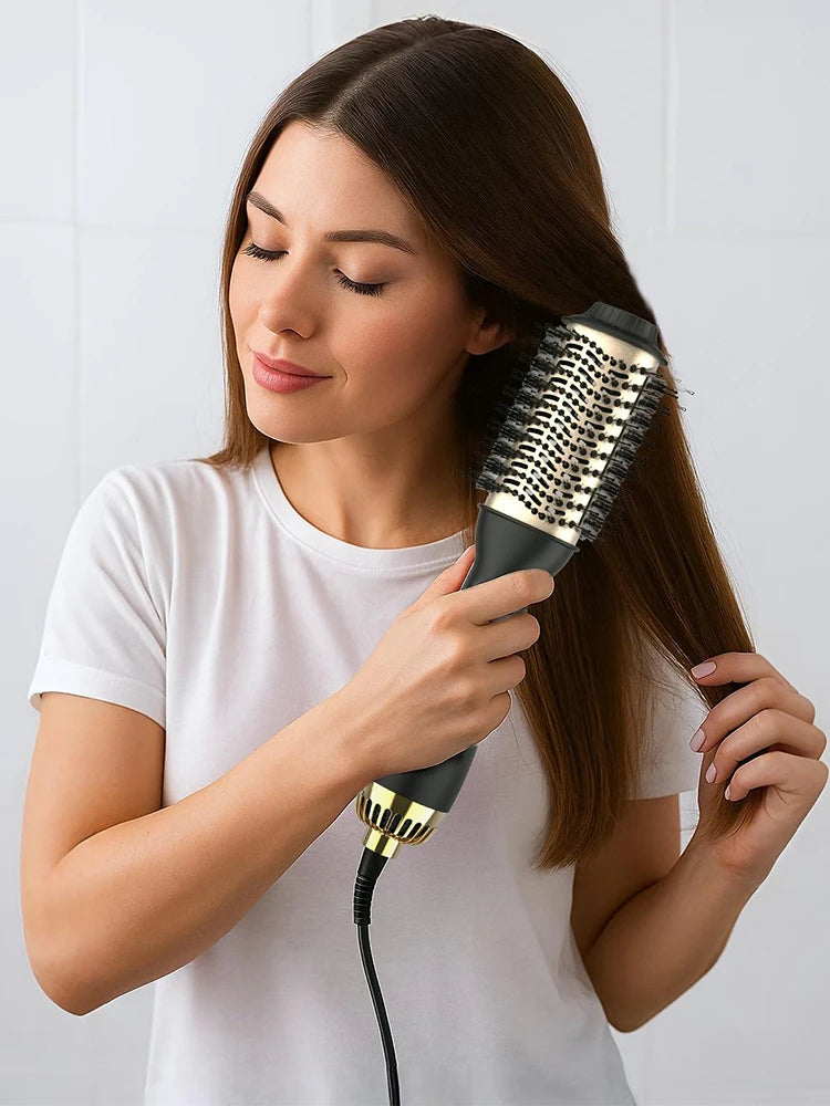 Escova Hot Air LISAPRO One-Step & Volumizer PLUS 2.0 Secador e Modelador de Cabelo Nova Escova Cacheadora Preto e Dourado