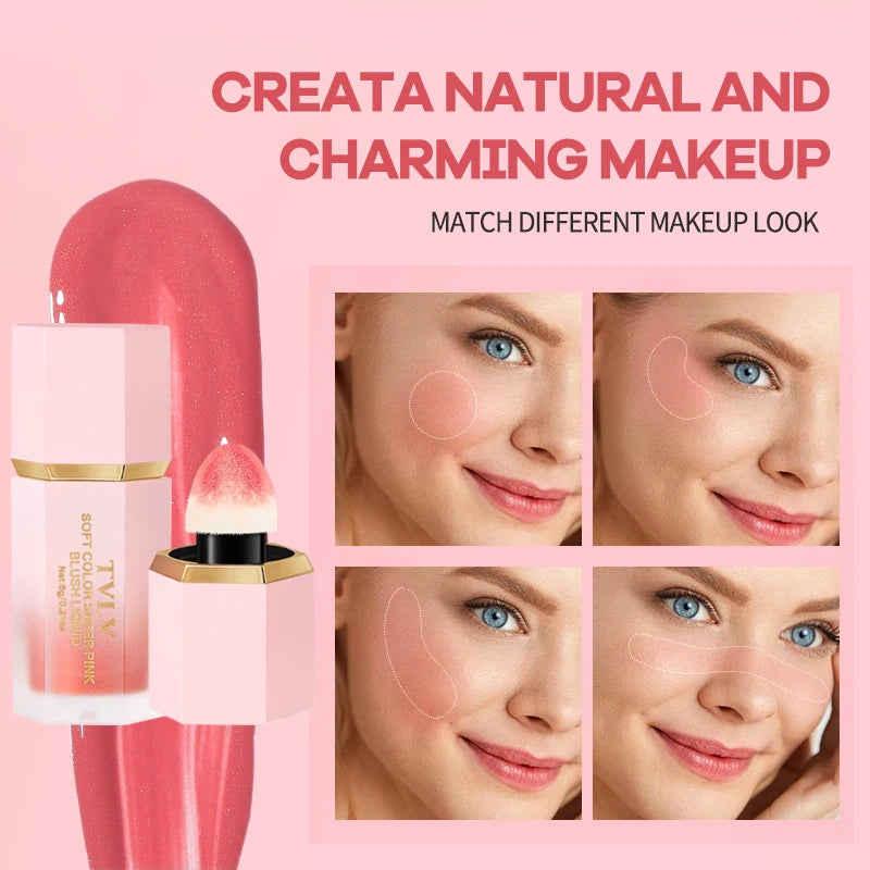 TVLV 4 Colour Matte Liquid BlushEasy to apply long lasting waterproof blush sponge brush head