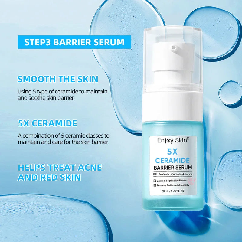 Kit de Cuidados Faciais com Ceramida 5x: Tônico Calmante, Creme Hidratante, Limpador de Baixo pH, Sérum Reparador da Barreira, Gel Hidratante
