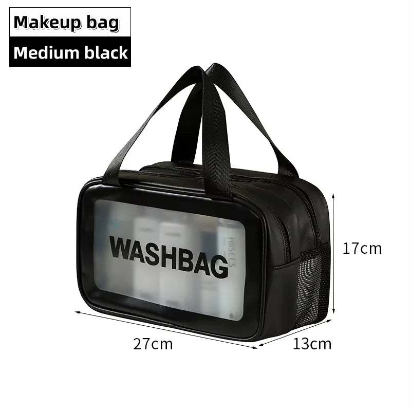 Dry-Wet Separation Double Transparent PU Makeup Bag Portable Washing Bag Cosmetic Storage Bag Travel Fitness Swimming Essentials