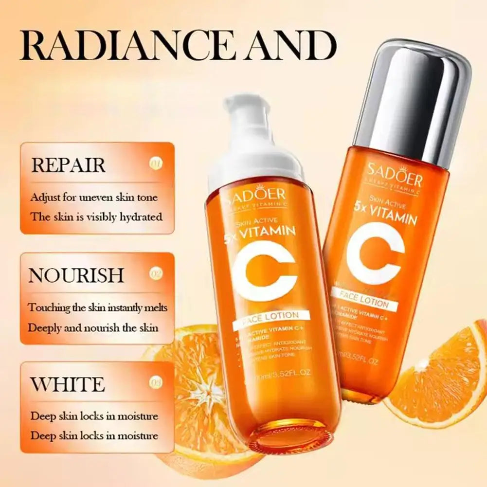 Kit de Cuidados com a Pele Sadoer 5x Vitamina C Limpeza Creme para Olhos Tônico Sérum Niacinamida Clareador Anti-Idade Firmador Conjunto Facial para Mulheres