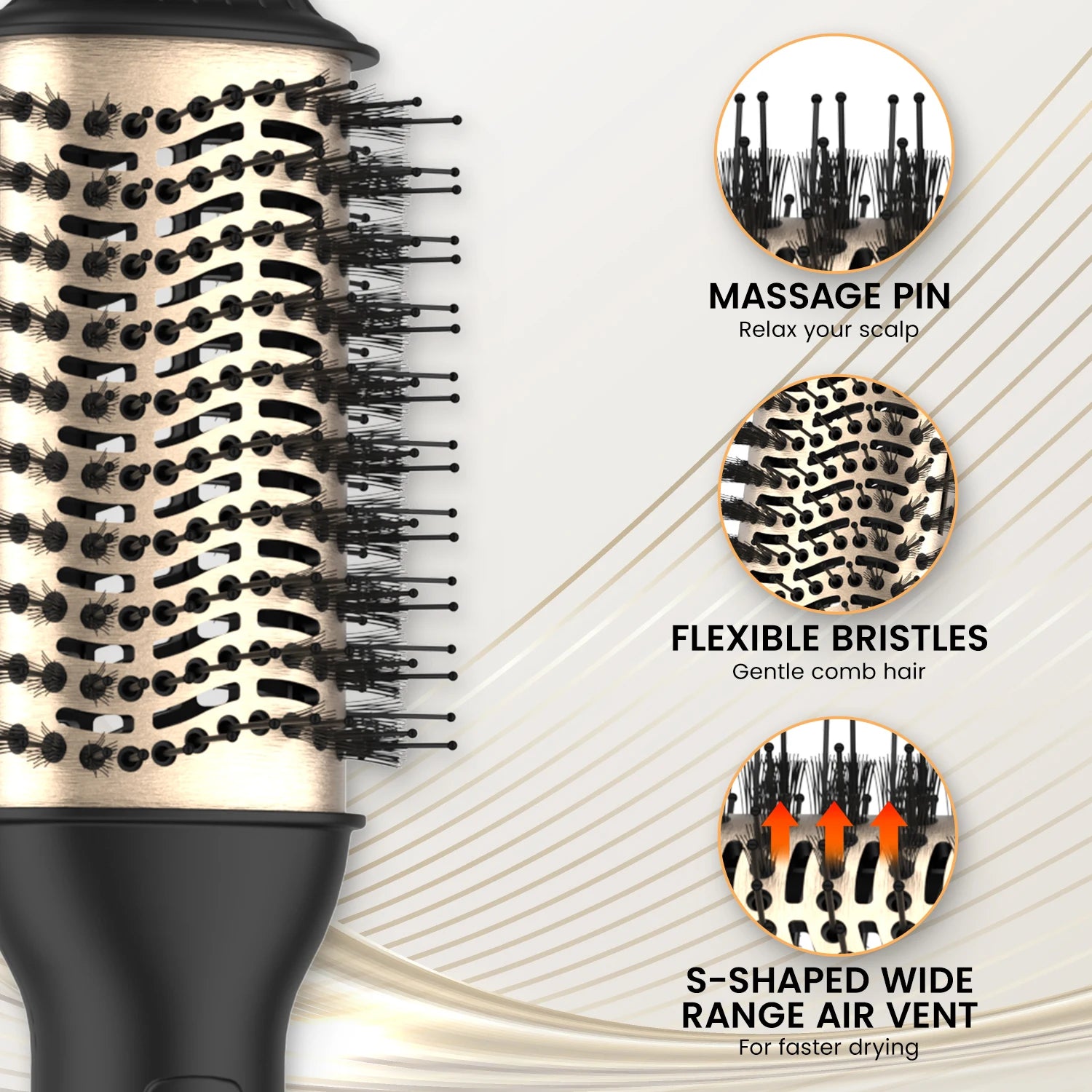 Escova Hot Air LISAPRO One-Step & Volumizer PLUS 2.0 Secador e Modelador de Cabelo Nova Escova Cacheadora Preto e Dourado