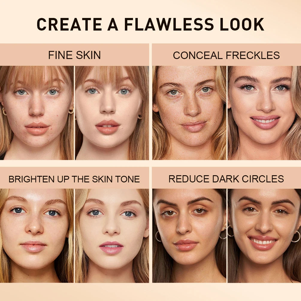 QIBEST 4 Colors Matte Liquid Foundation Hydrating Nourishing Full Coverage Blemish Brighten Concealer Base Maquiagem New Makeup