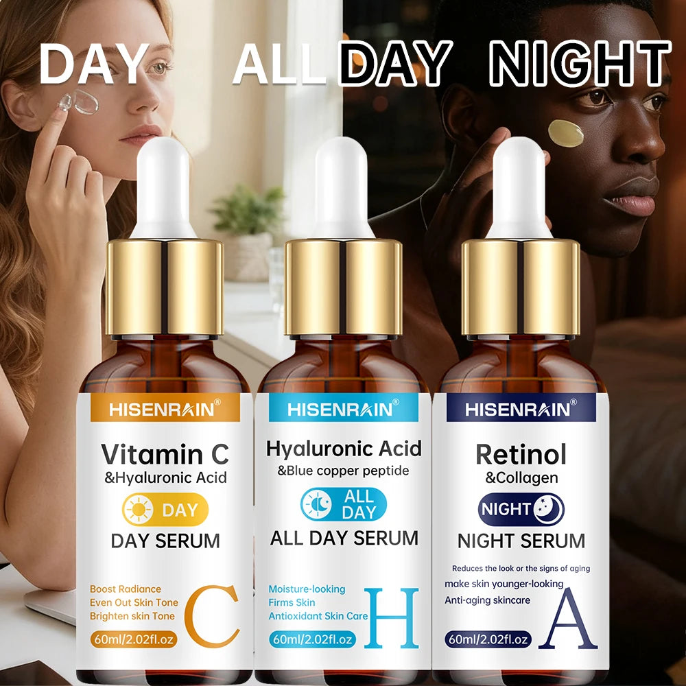 HISENRAIN Vitamina C + Retinol + Sérum de Ácido Hialurônico Duo | Combo Anti-idade, Iluminador e Hidratante | Para Todos os Tipos de Pele.