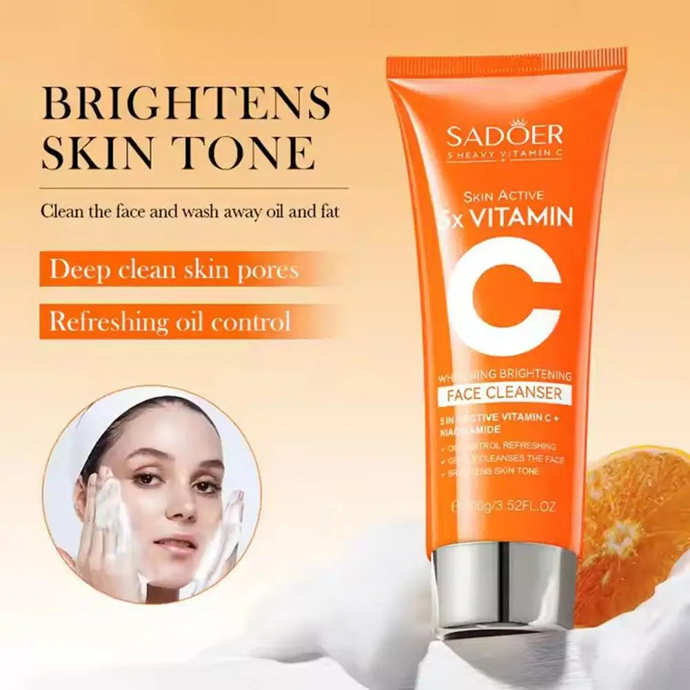 Kit de Cuidados com a Pele Sadoer 5x Vitamina C Limpeza Creme para Olhos Tônico Sérum Niacinamida Clareador Anti-Idade Firmador Conjunto Facial para Mulheres