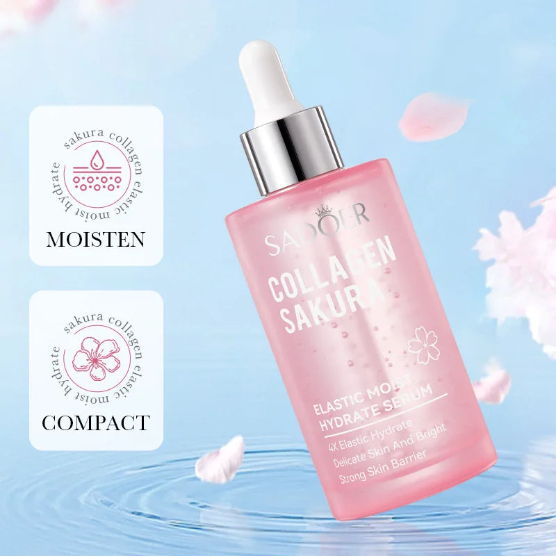 Centella Sakura Sérum Facial de Colágeno, Vitamina C e Ácido Hialurônico para Cuidados com a Pele do Rosto, Hidratante e Firmador