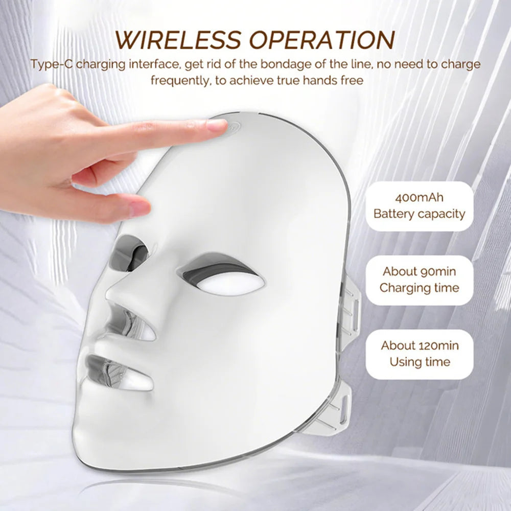 Máscara Facial de LED Photon 7 Cores Luz Vermelha Anti-Rugas Rejuvenescimento Cuidados com a Pele Máscara de LED para Beleza SPA Reparação de Acne e Clareamento da Pele