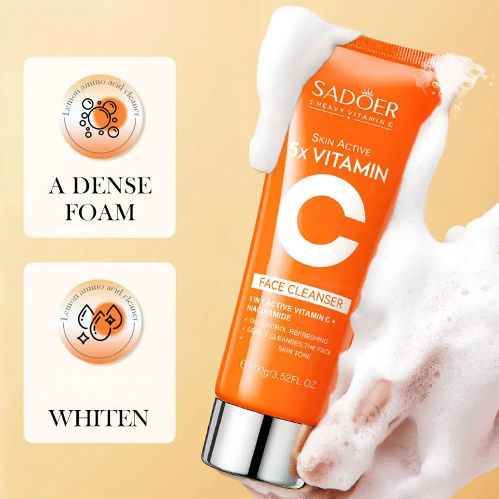 Kit de Cuidados com a Pele Sadoer 5x Vitamina C Limpeza Creme para Olhos Tônico Sérum Niacinamida Clareador Anti-Idade Firmador Conjunto Facial para Mulheres