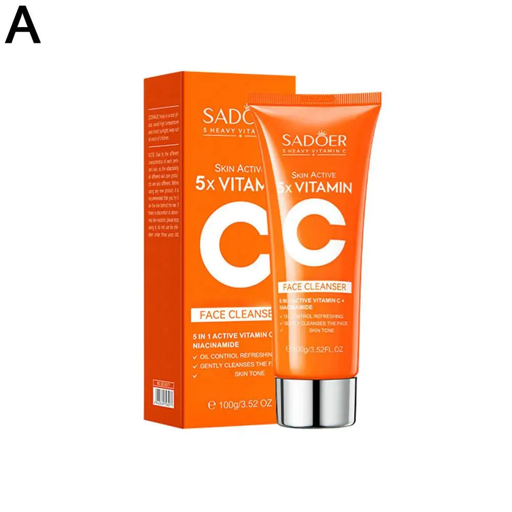 Kit de Cuidados com a Pele Sadoer 5x Vitamina C Limpeza Creme para Olhos Tônico Sérum Niacinamida Clareador Anti-Idade Firmador Conjunto Facial para Mulheres