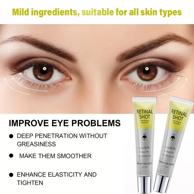 Retinal 0,1% Shot Intensivo Pantenol 1% Ácido Hialurônico 3% Suaviza e Firme a Área dos Olhos. Combate Rugas e Linhas Finas. 20g.