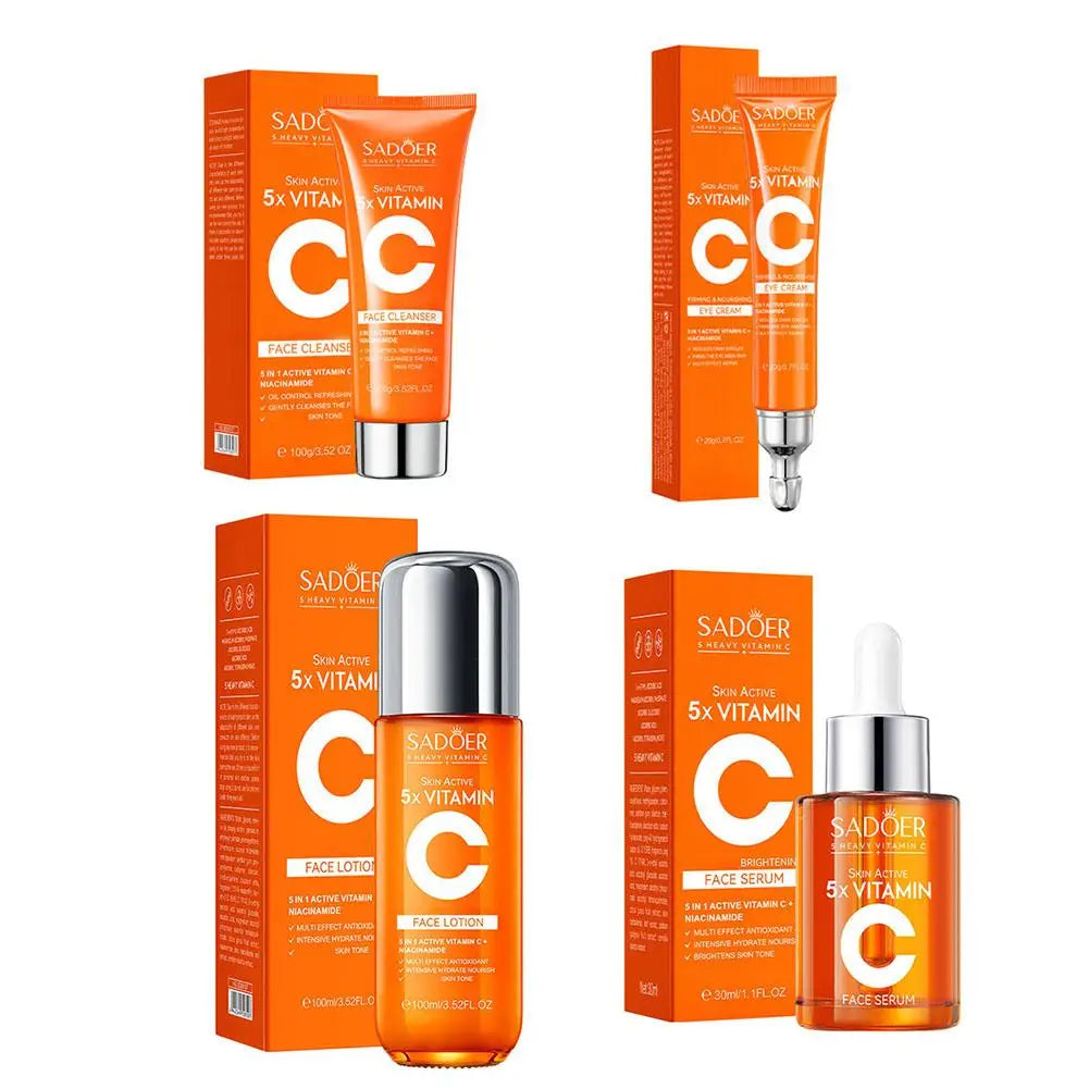 Kit de Cuidados com a Pele Sadoer 5x Vitamina C Limpeza Creme para Olhos Tônico Sérum Niacinamida Clareador Anti-Idade Firmador Conjunto Facial para Mulheres
