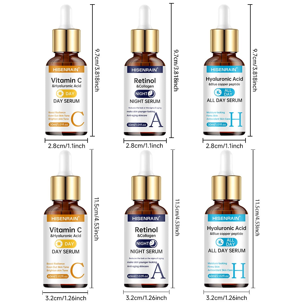 HISENRAIN Vitamina C + Retinol + Sérum de Ácido Hialurônico Duo | Combo Anti-idade, Iluminador e Hidratante | Para Todos os Tipos de Pele.