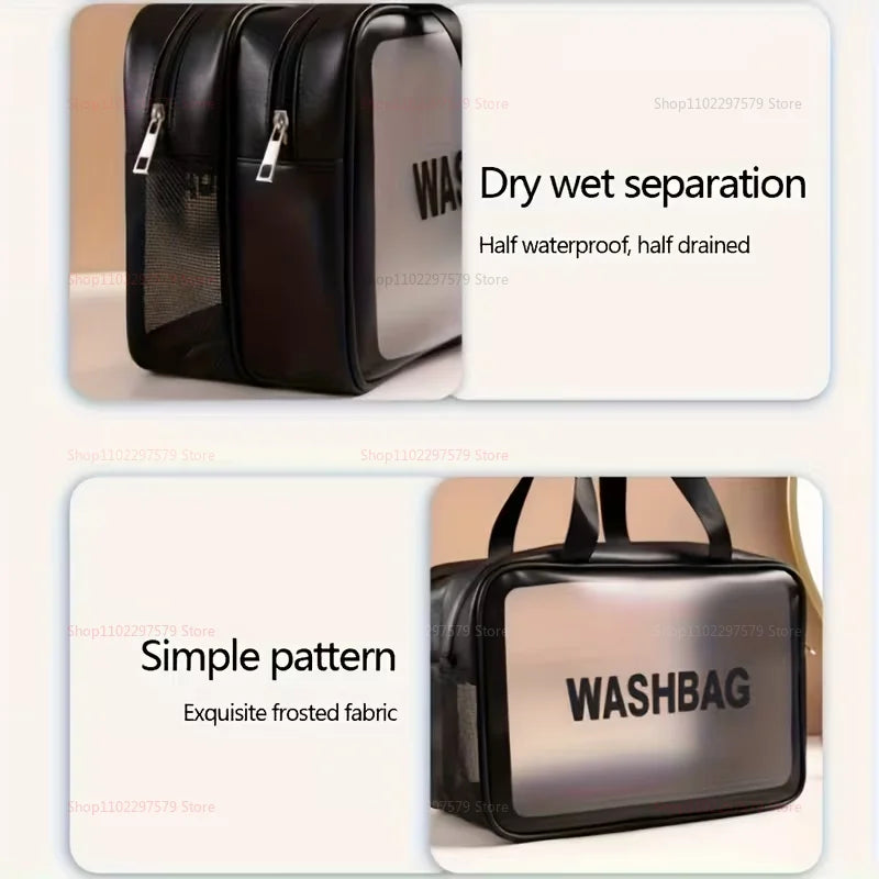 Dry-Wet Separation Double Transparent PU Makeup Bag Portable Washing Bag Cosmetic Storage Bag Travel Fitness Swimming Essentials