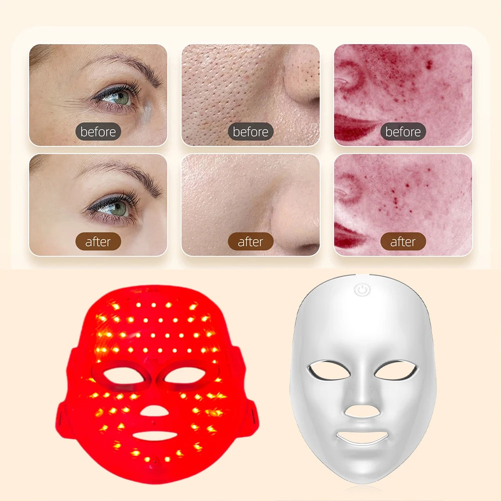 Máscara Facial de LED Photon 7 Cores Luz Vermelha Anti-Rugas Rejuvenescimento Cuidados com a Pele Máscara de LED para Beleza SPA Reparação de Acne e Clareamento da Pele
