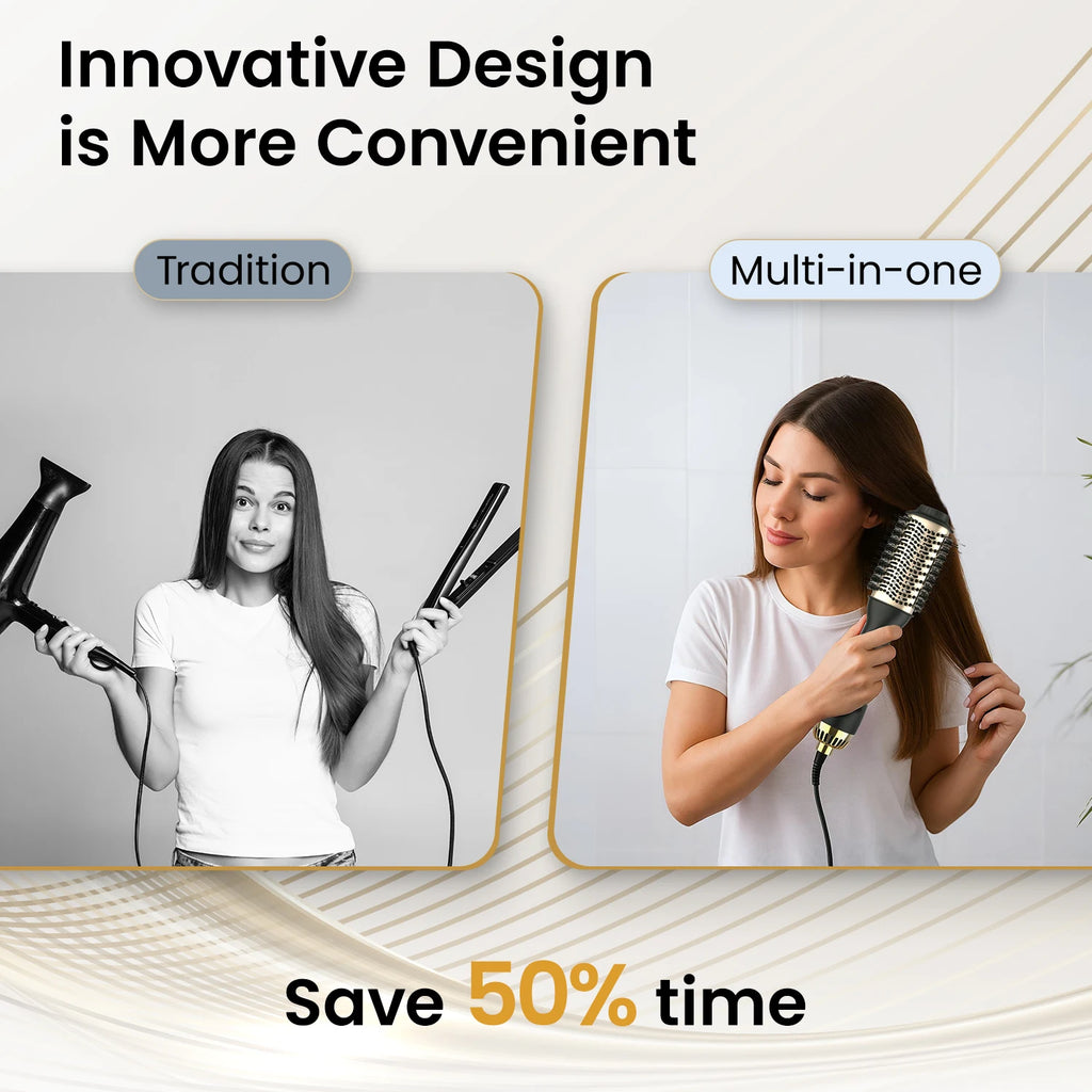 Escova Hot Air LISAPRO One-Step & Volumizer PLUS 2.0 Secador e Modelador de Cabelo Nova Escova Cacheadora Preto e Dourado