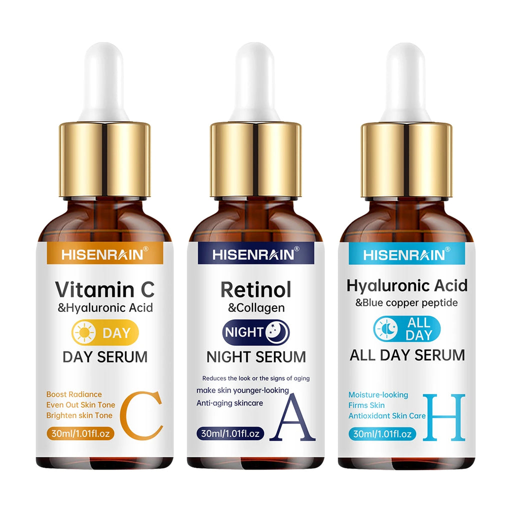 HISENRAIN Vitamina C + Retinol + Sérum de Ácido Hialurônico Duo | Combo Anti-idade, Iluminador e Hidratante | Para Todos os Tipos de Pele.