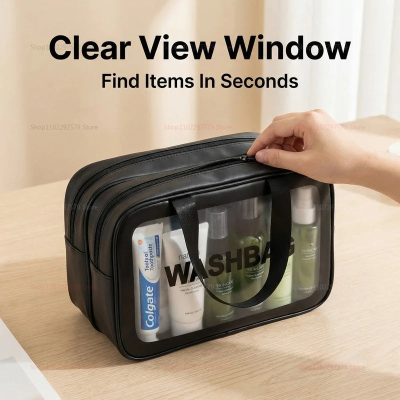 Dry-Wet Separation Double Transparent PU Makeup Bag Portable Washing Bag Cosmetic Storage Bag Travel Fitness Swimming Essentials