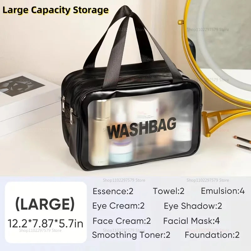 Dry-Wet Separation Double Transparent PU Makeup Bag Portable Washing Bag Cosmetic Storage Bag Travel Fitness Swimming Essentials