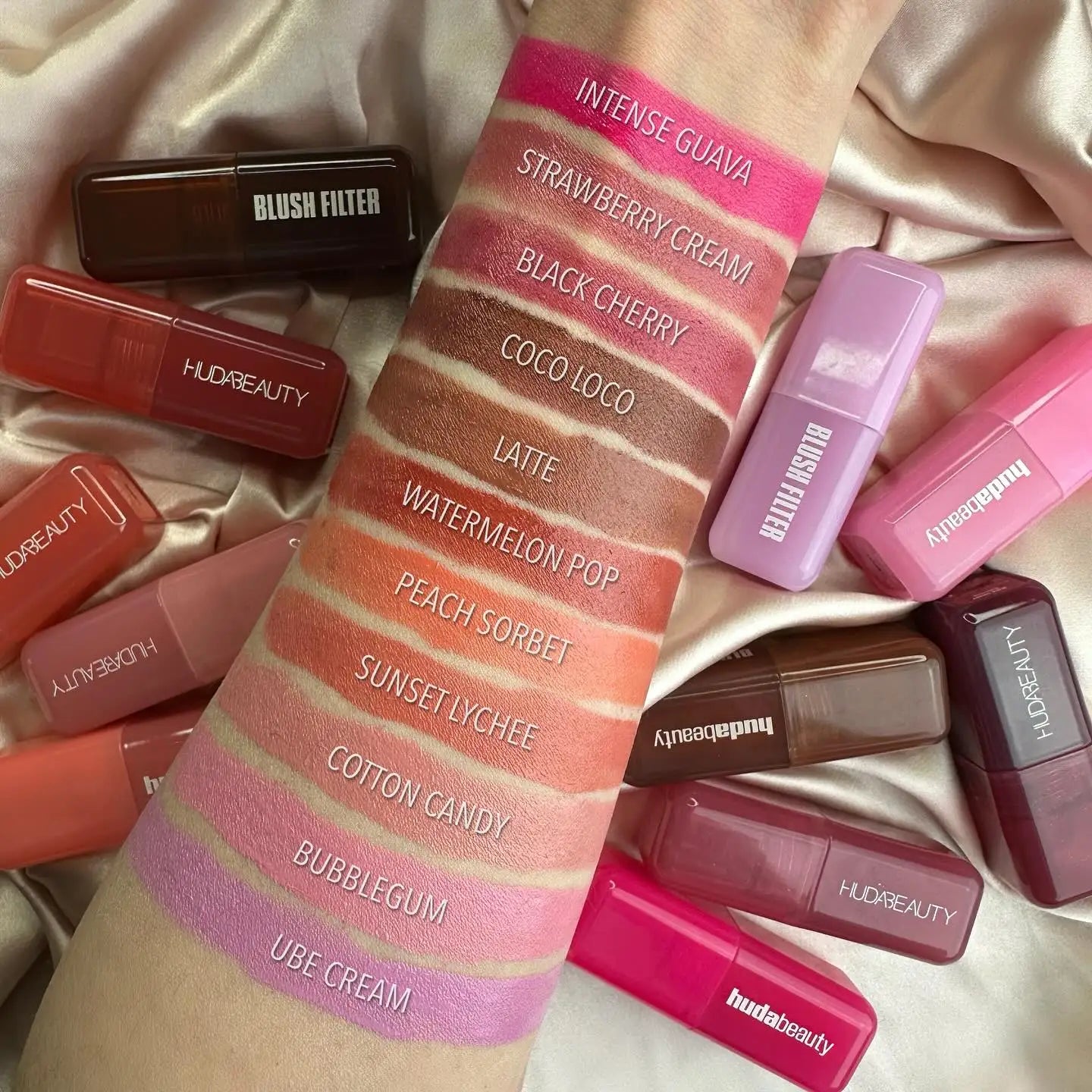 Huda Beauty Blush Filter Soft Glow Liquid Blush Shiny Lip Gloss Blusher Lipstick Cotton Candy Bubblegum Concealer Cosmetics